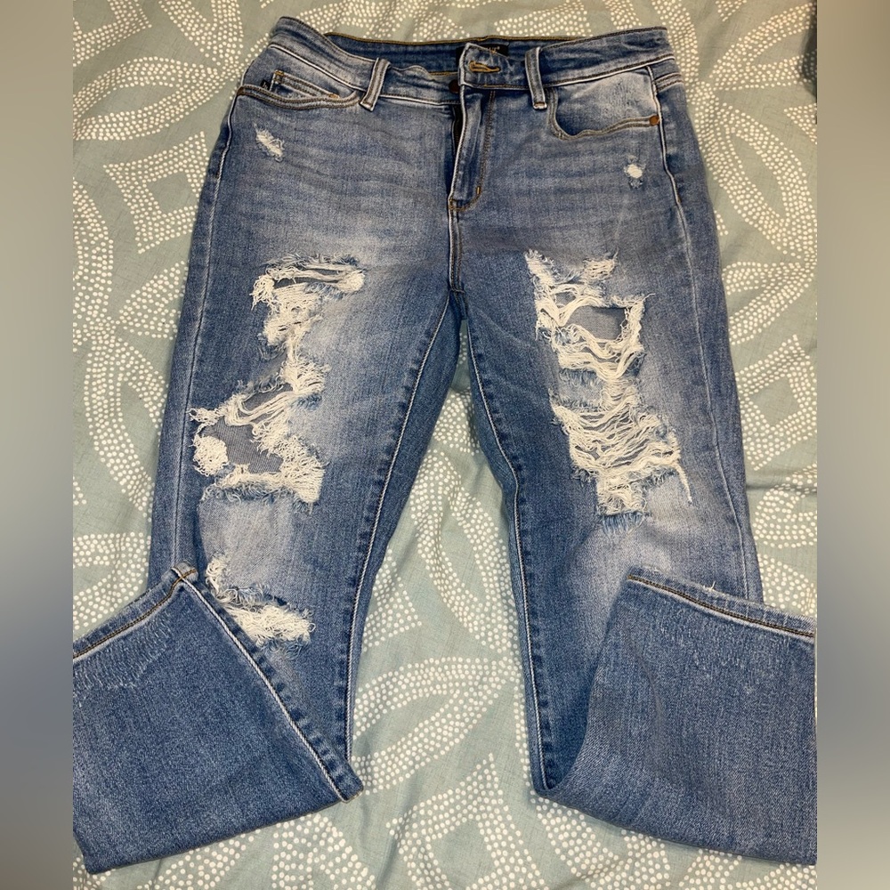 Judy Blue Light Blue Distressed Boyfriend Jeans